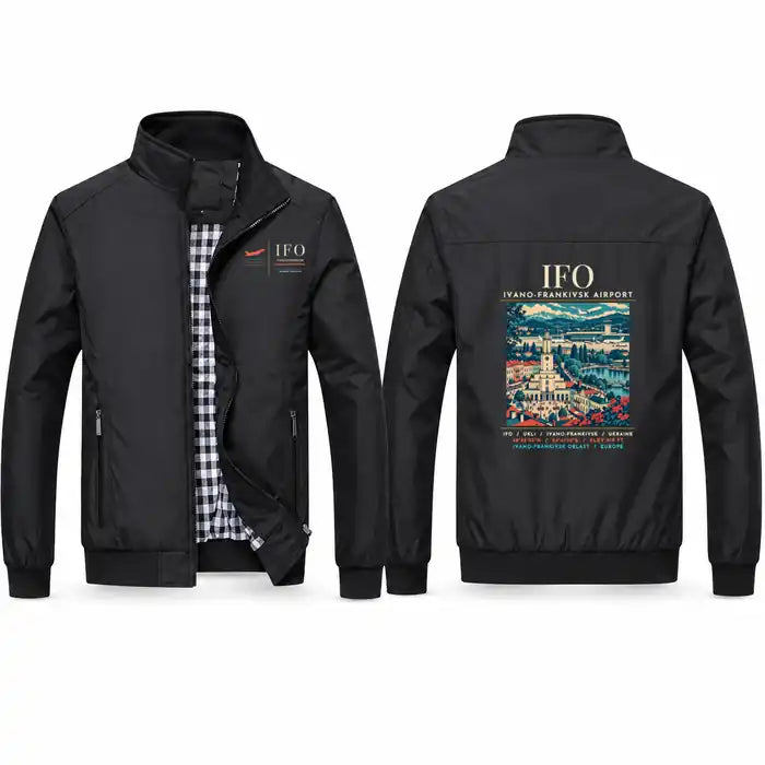 Ivano-Frankivsk International Airport (IFO) Stylish Jackets - Stand Collar - Poster - Black