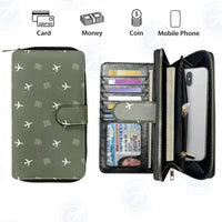 Thumbnail for Ivano-Frankivsk International Airport (IFO) Leather Wallets - Zip Long Wallet - Pattern - Green Army