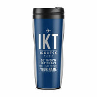Thumbnail for Irkutsk International Airport (IKT) Travel Mugs - ID Tag + Name - Plastic (No Holder) - Blue