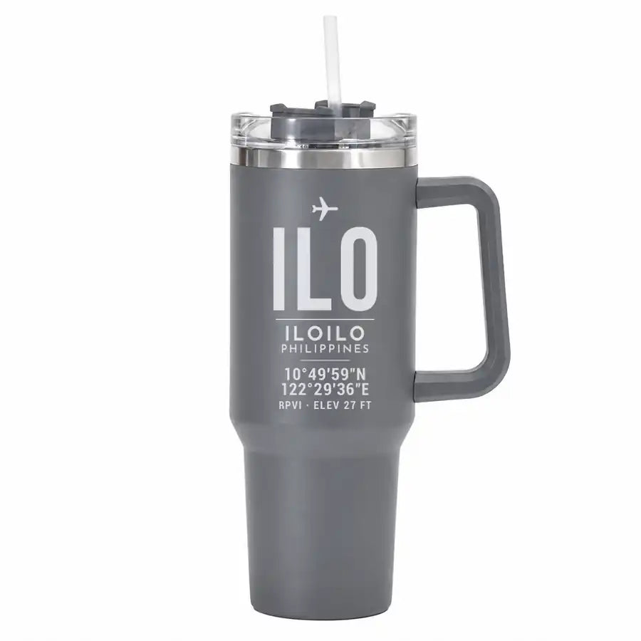 Iloilo International Airport (ILO) Stainless Steel Mugs - ID Tag - 40oz Car Mug - Gray