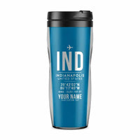 Thumbnail for Indianapolis International Airport (IND) Travel Mugs - ID Tag + Name - Plastic (No Holder) - Light Blue