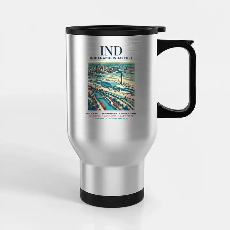 Indianapolis International Airport (IND) Travel Mugs - Poster - Stainless Steel with Holder - Silver