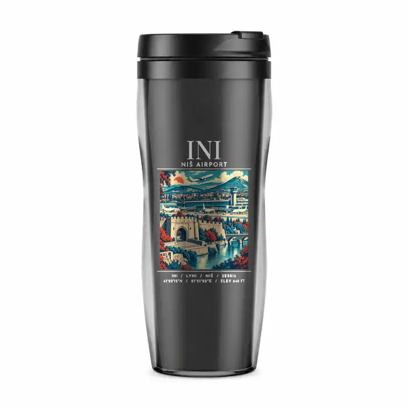 Niš Constantine the Great Airport (INI) Travel Mugs - Poster - Plastic (No Holder) - Gray