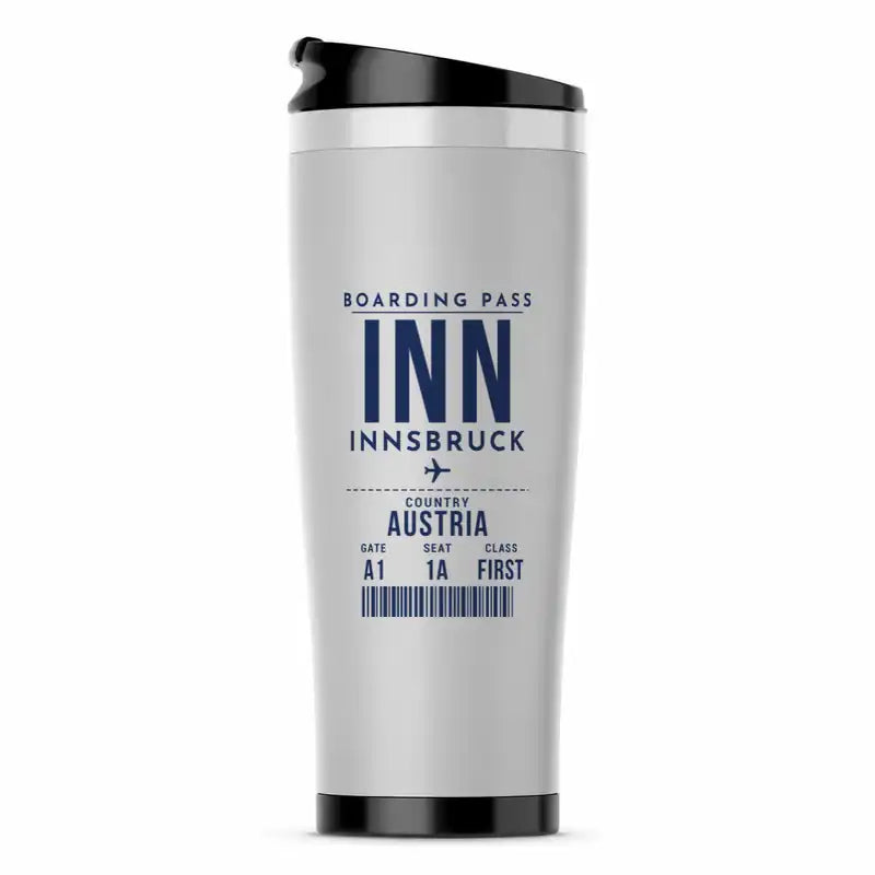 Innsbruck Airport (INN) Travel Mugs - Boarding Pass - Stainless Steel (No Holder) - Light Gray