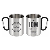 Thumbnail for Isle of Man Airport (IOM) Stainless Steel Mugs - ID Tag + Custom Back - Outdoors Mug - Black