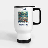 Thumbnail for Isle of Man Airport (IOM) Travel Mugs - Poster + Name - Stainless Steel with Holder - White