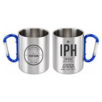 Thumbnail for Sultan Azlan Shah Airport (IPH) Stainless Steel Mugs - ID Tag + Custom Back - Outdoors Mug - Blue