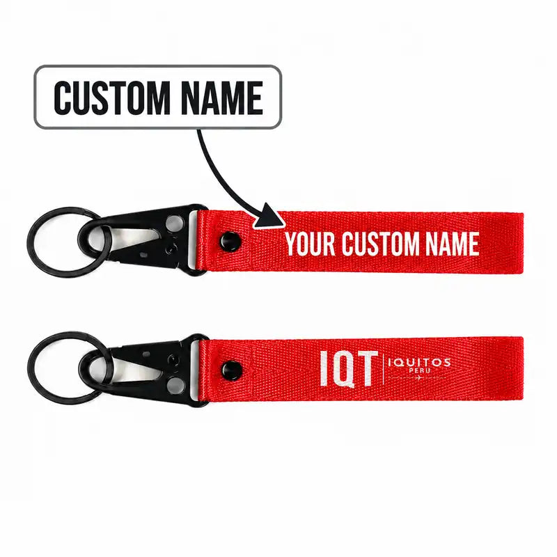 Coronel FAP Francisco Secada Vignetta International Airport (IQT) Hawk-Shaped Key Chains - Hawk Key Chain - Tag - Red + NAME