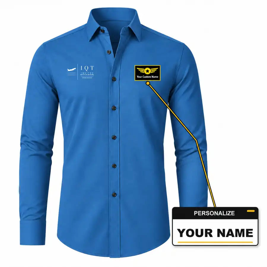 Coronel FAP Francisco Secada Vignetta International Airport (IQT) Shirts - Long Sleeve Shirt - Front - Blue + NAME