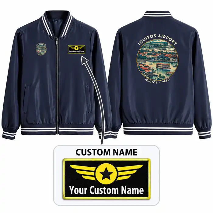Coronel FAP Francisco Secada Vignetta International Airport (IQT) Stylish Jackets - Baseball Collar - Badge + Name - Navy Blue