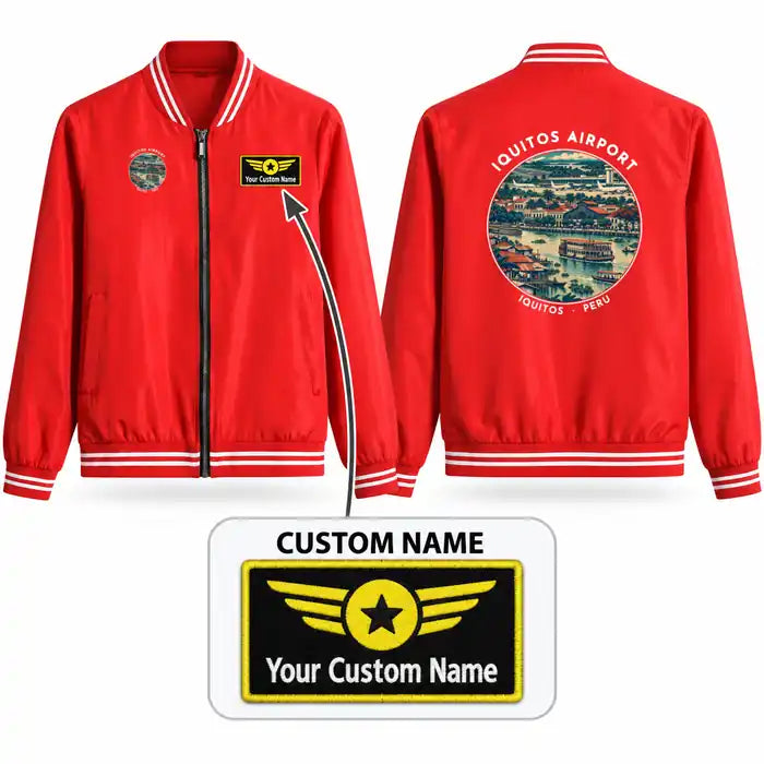 Coronel FAP Francisco Secada Vignetta International Airport (IQT) Stylish Jackets - Baseball Collar - Badge + Name - Red