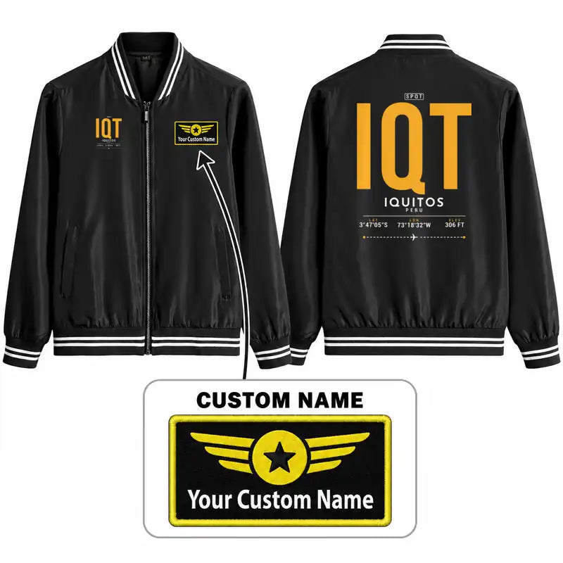 Coronel FAP Francisco Secada Vignetta International Airport (IQT) Stylish Jackets - Baseball Collar - Tag + Name - Black