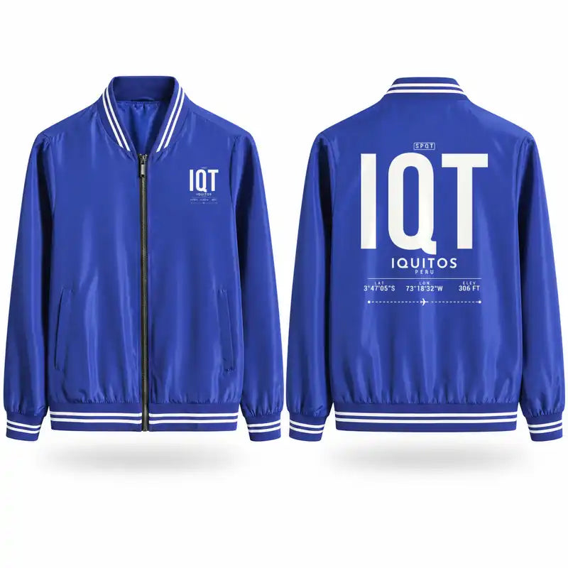 Coronel FAP Francisco Secada Vignetta International Airport (IQT) Stylish Jackets - Baseball Collar - Tag - Royal Blue