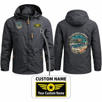 Thumbnail for Islamabad International Airport (ISB) Stylish Jackets - Hooded Windbreaker - Badge + Name - Charcoal