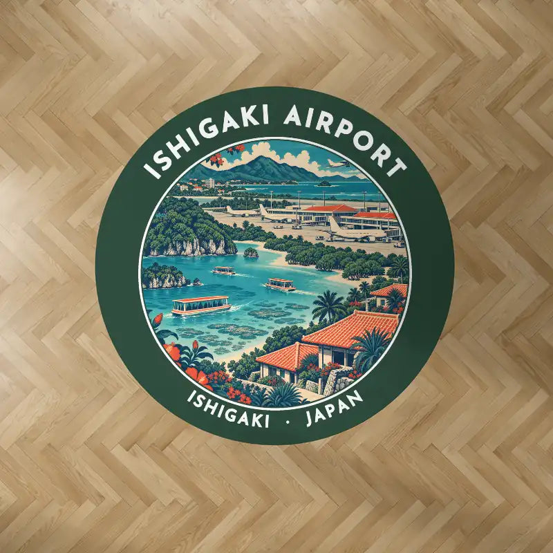 Painushima Ishigaki Airport (ISG) Carpets - Carpet Round - Badge - Dark Green V2