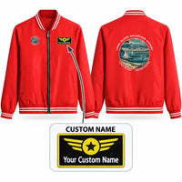 Thumbnail for Long Island MacArthur Airport (ISP) Stylish Jackets - Baseball Collar - Badge + Name - Red