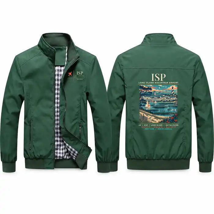 Long Island MacArthur Airport (ISP) Stylish Jackets - Stand Collar - Poster - Green