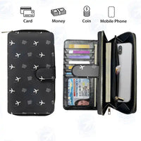 Thumbnail for Long Island MacArthur Airport (ISP) Leather Wallets - Zip Long Wallet - Pattern - Black