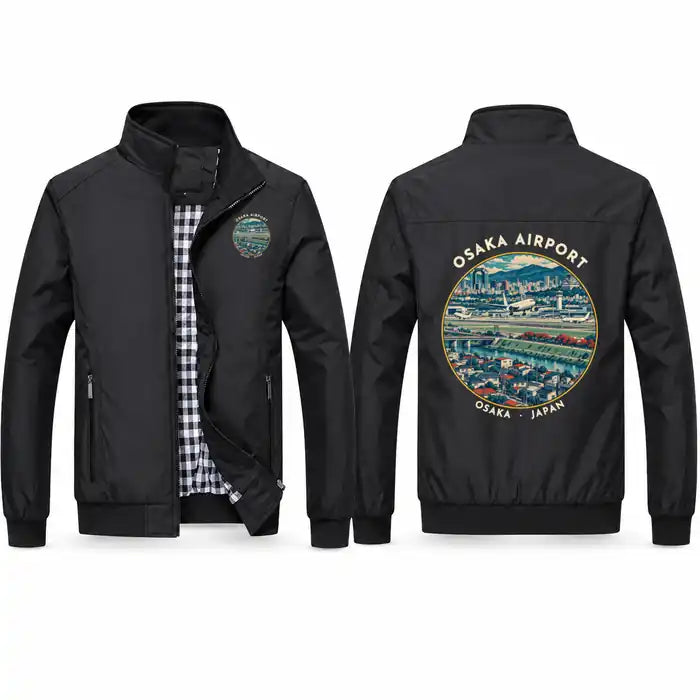Osaka International Airport (ITM) Stylish Jackets - Stand Collar - Badge - Black