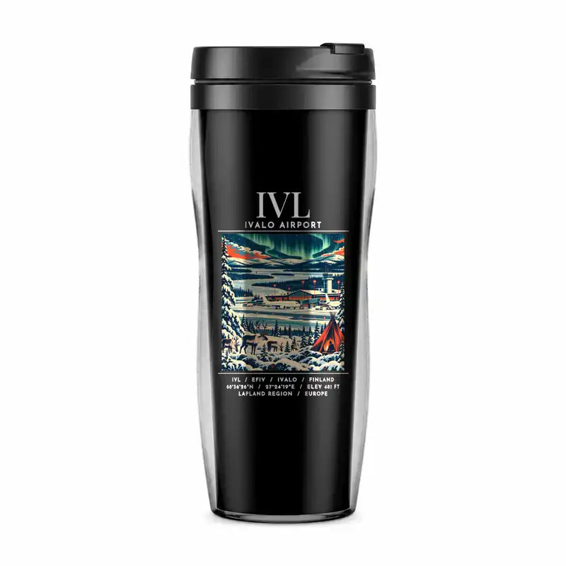 Ivalo Airport (IVL) Travel Mugs - Poster - Plastic (No Holder) - Black