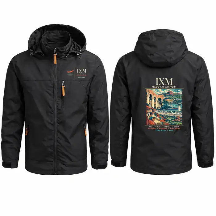 Madurai Airport (IXM) Stylish Jackets - Hooded Windbreaker - Poster - Black