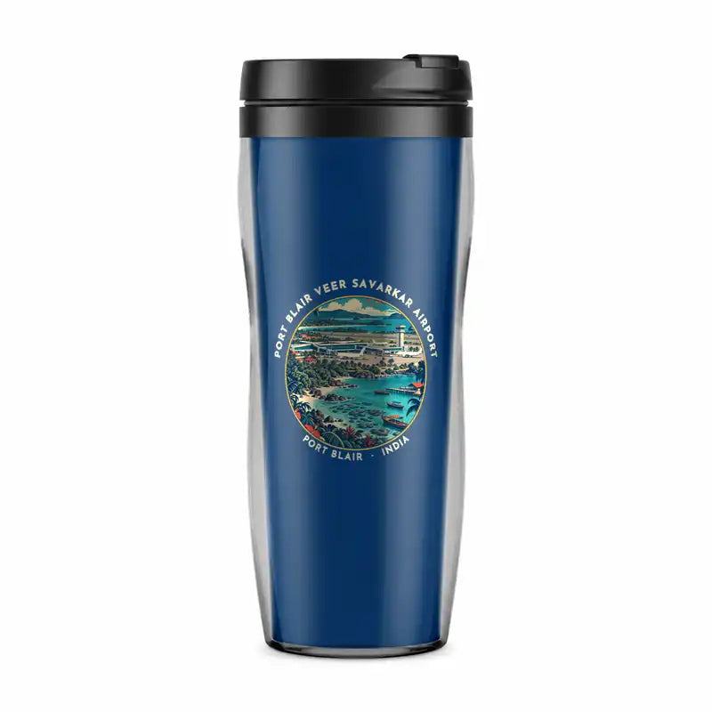 Port Blair Veer Savarkar International Airport (IXZ) Travel Mugs - Badge - Plastic (No Holder) - Blue