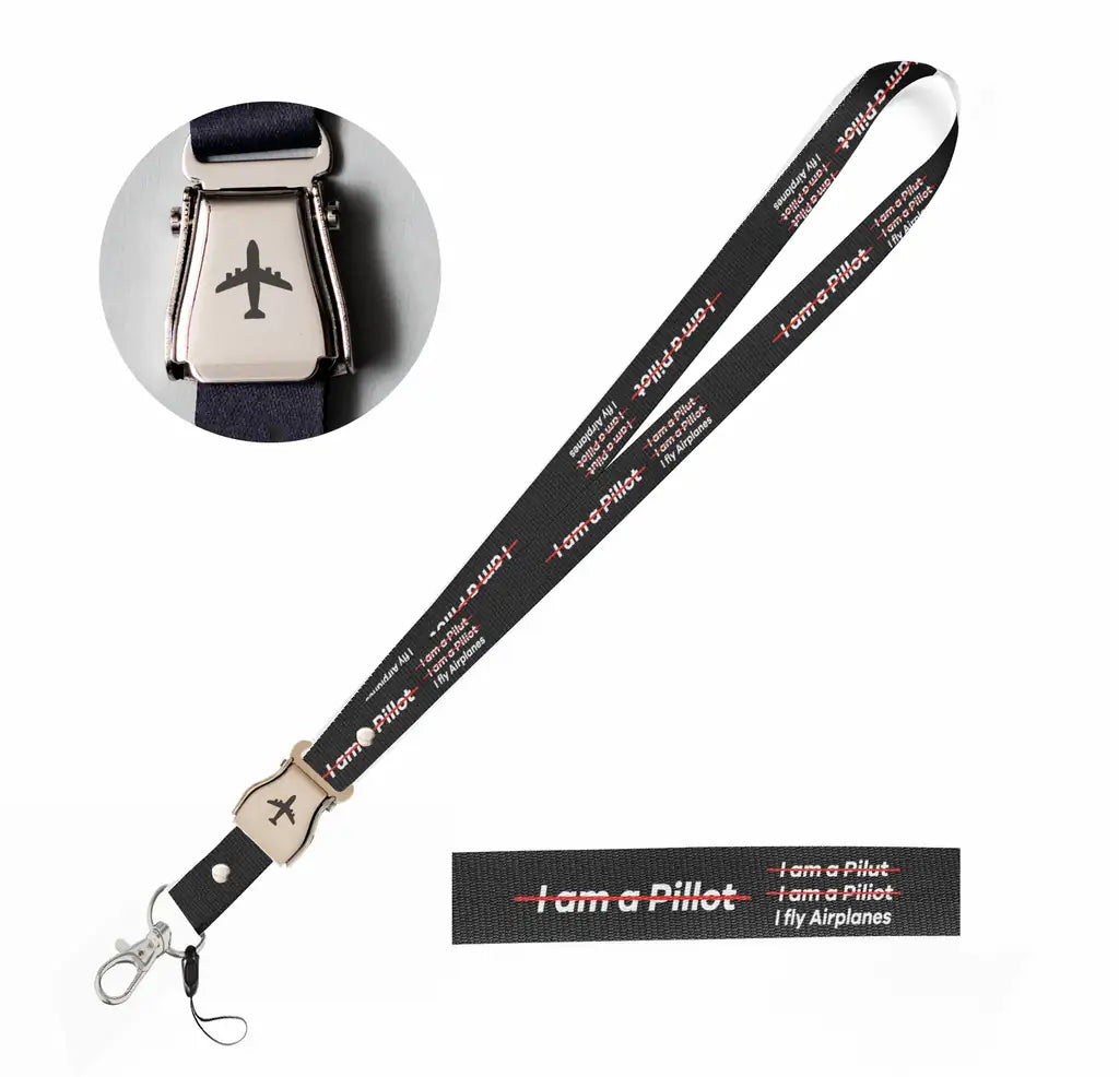 I Fly Airplanes seat belt lanyard - black