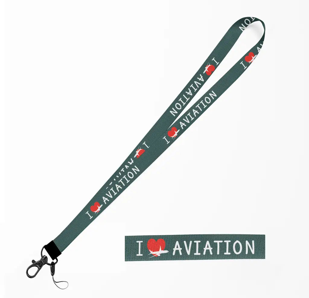 I Love Aviation lanyard - dark green