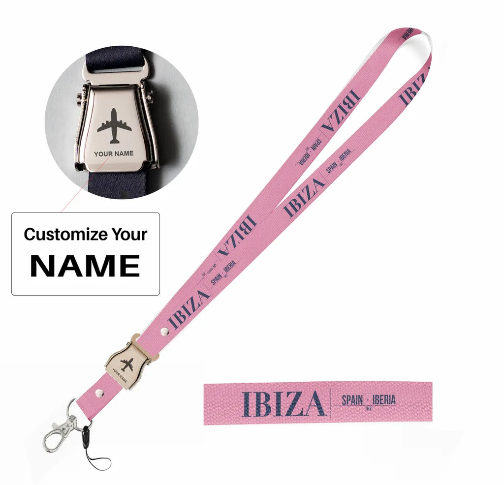 Ibiza City Series seat belt lanyard - pink with name