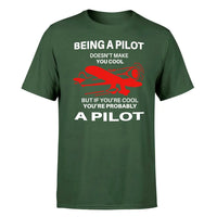 Thumbnail for If You're Cool You're Probably a Pilot design on dark green single side