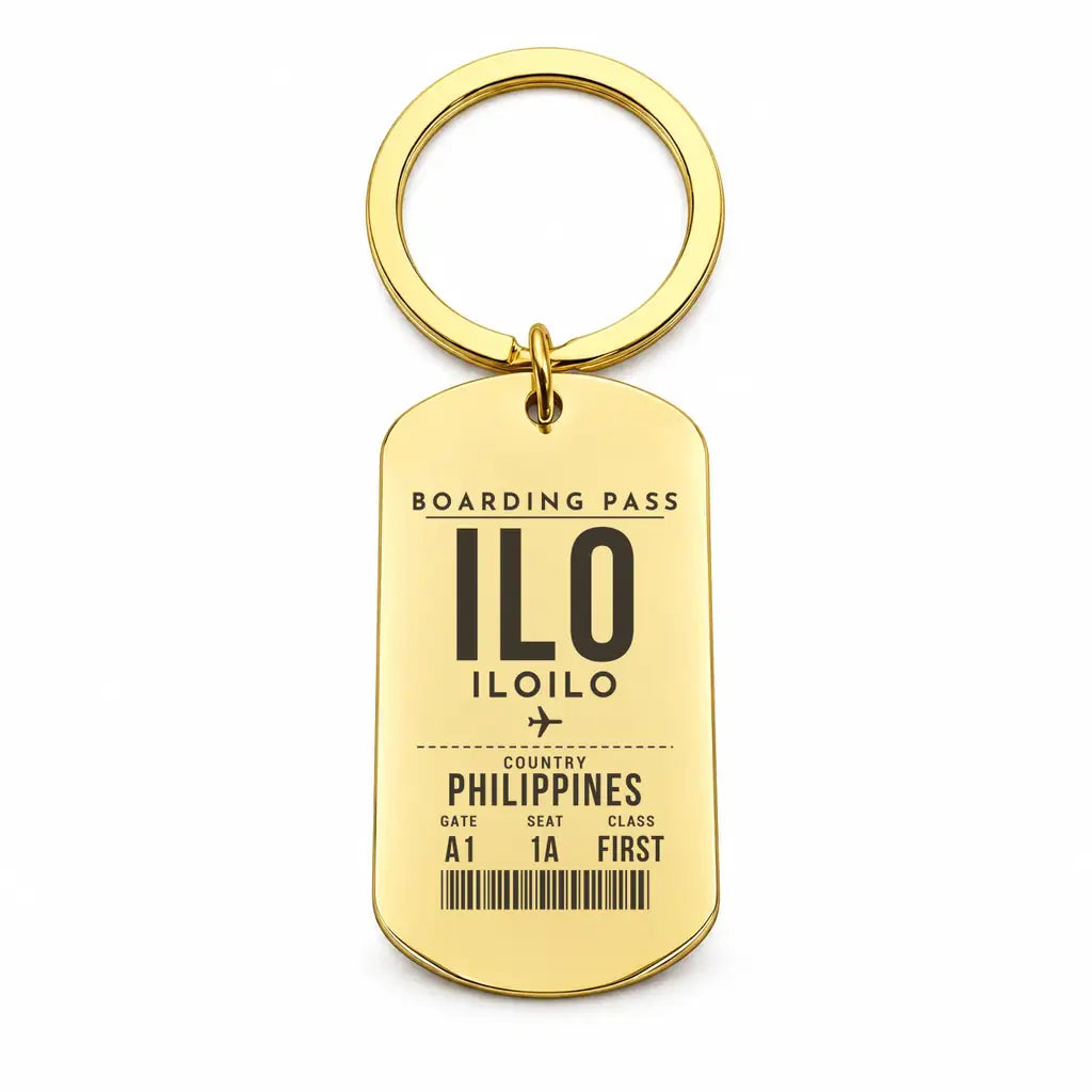 Iloilo International Airport ILO - Key Chain - Boarding Pass Style - Gold