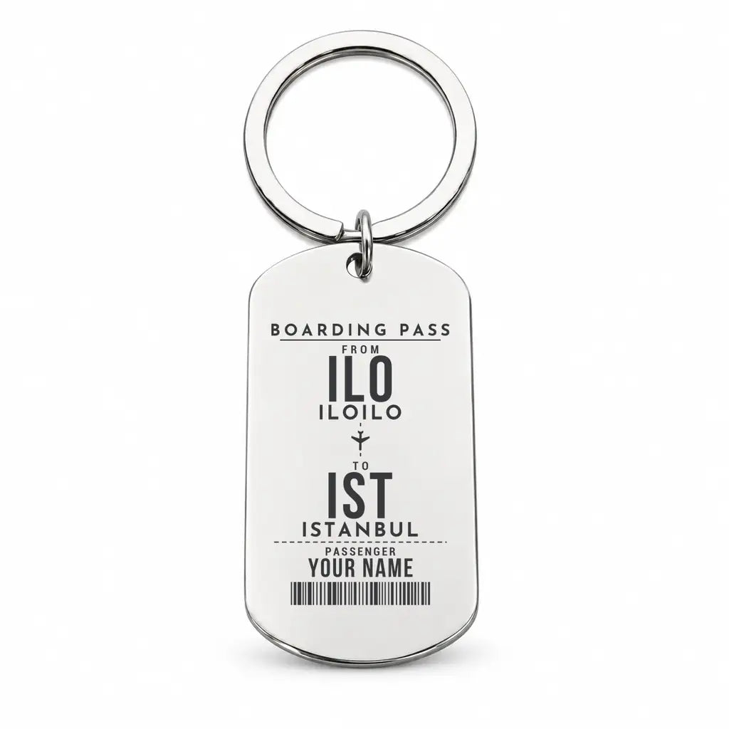 Iloilo International Airport ILO - Key Chain - Customizable Boarding Pass - Silver
