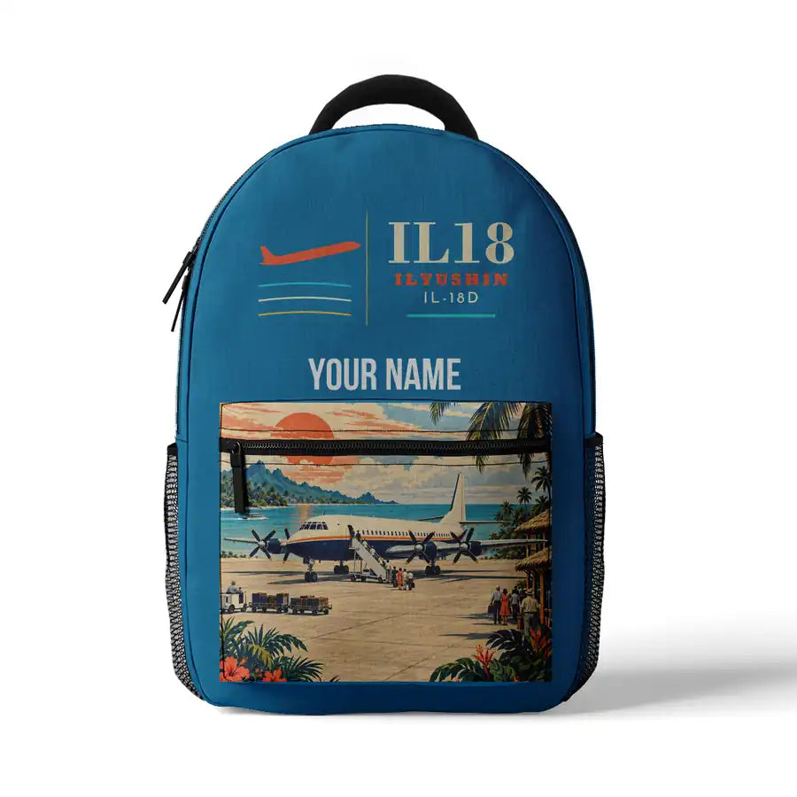 Ilyushin Il-18D - 3D Backpack - Light Blue + Name