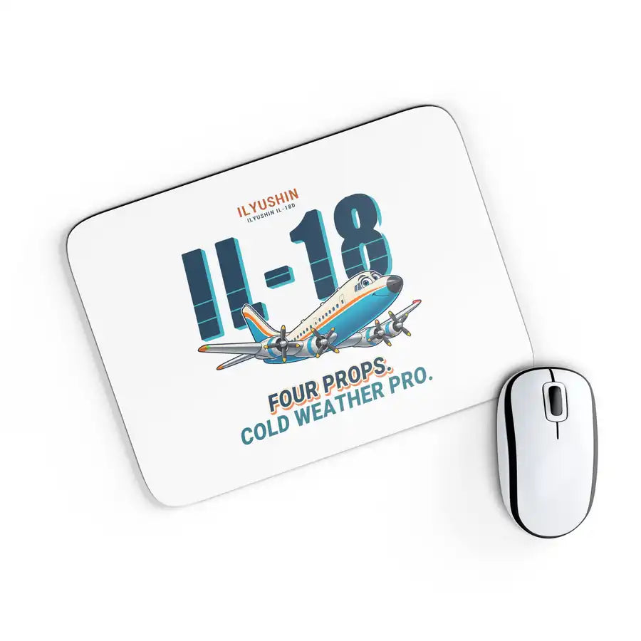 Ilyushin Il-18D - Cartoon - Mouse Pad - White