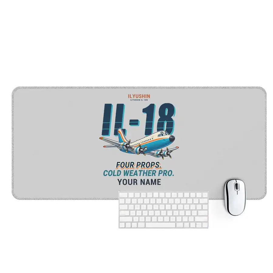 Ilyushin Il-18D - Cartoon + Name - Desk Mat - Light Gray