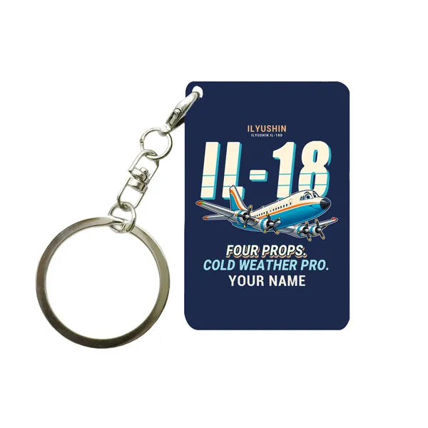 Ilyushin Il-18D - Cartoon + Name - Key Chain - Navy Blue