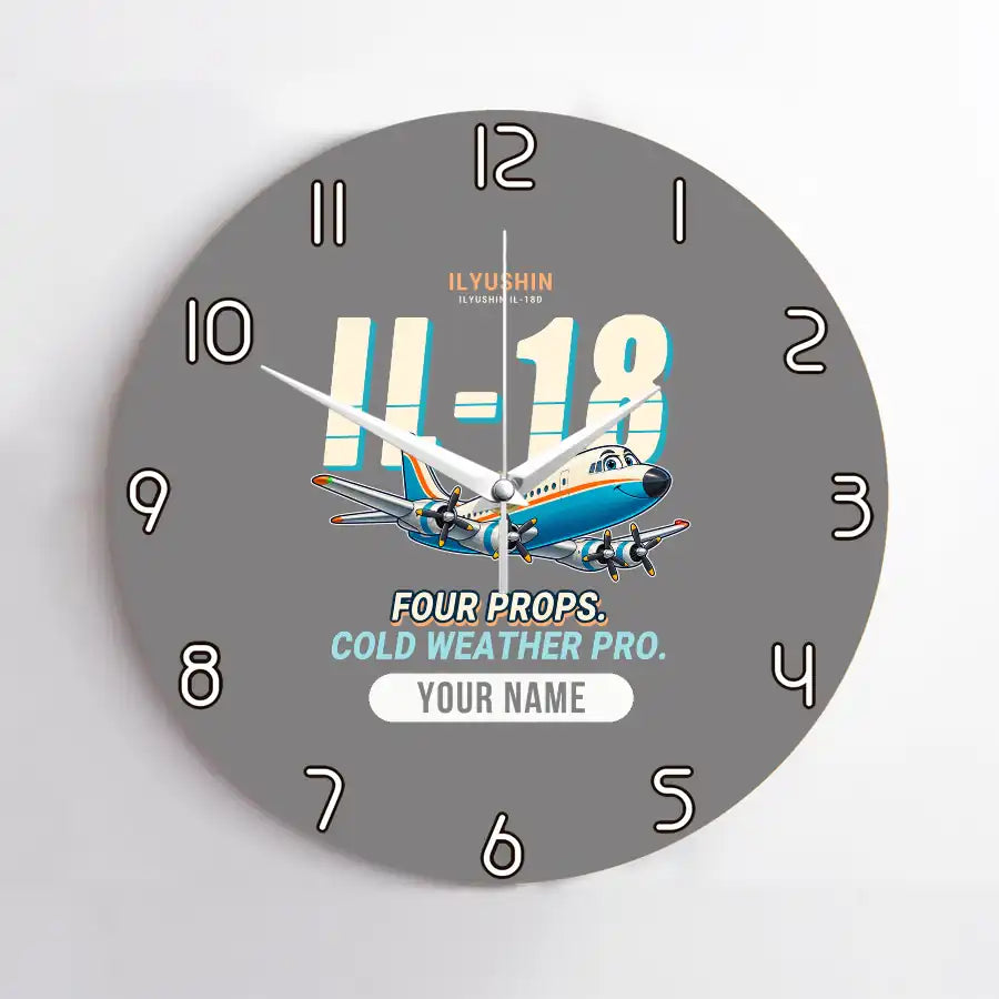 Ilyushin Il-18D - Cartoon + Name - No Frame - Gray