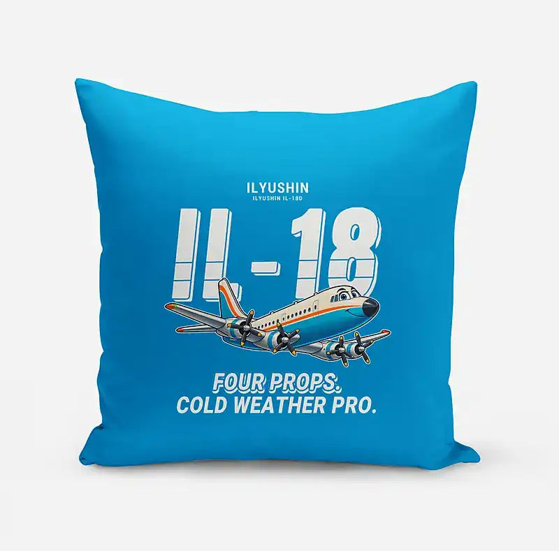 Ilyushin Il-18D - Cartoon - Pillow - Turquoise