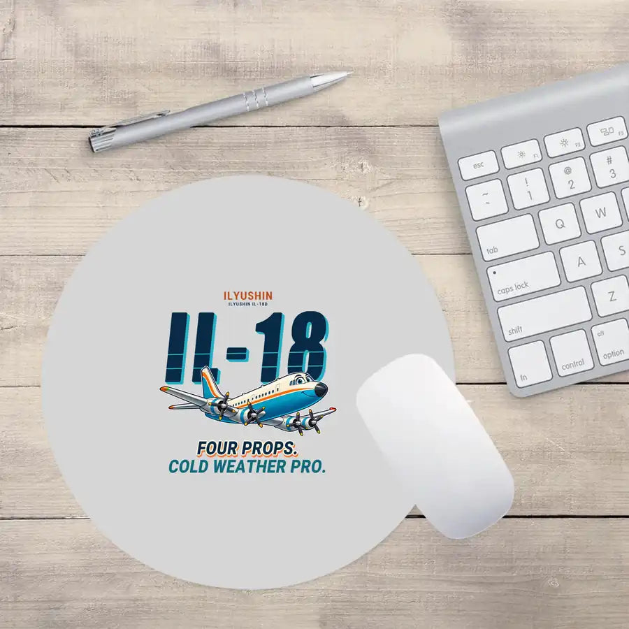 Ilyushin Il-18D - Cartoon - Round Mouse Pad - Light Gray
