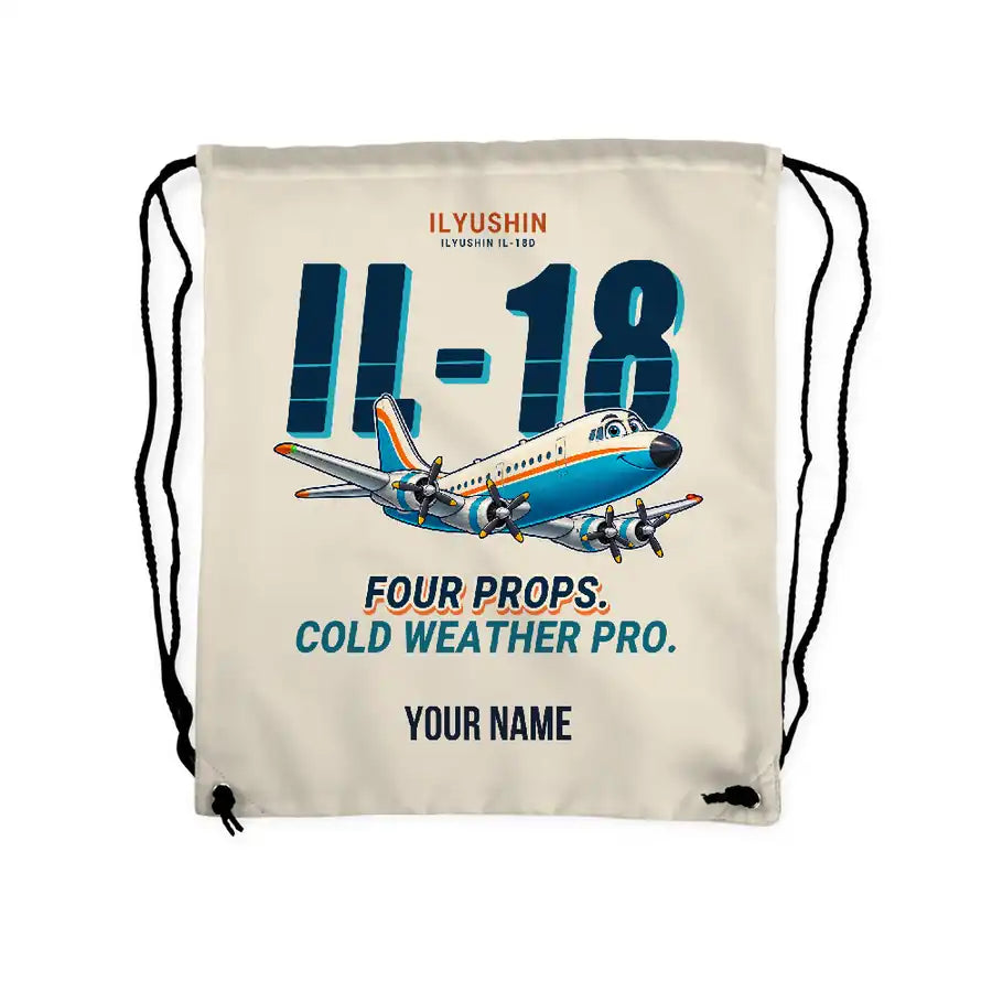 Ilyushin Il-18D - Drawstring Bag - Cartoon + Name - Beige