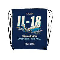 Thumbnail for Ilyushin Il-18D - Drawstring Bag - Cartoon + Name - Dark Blue