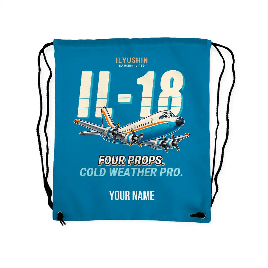 Ilyushin Il-18D - Drawstring Bag - Cartoon + Name - Light Blue