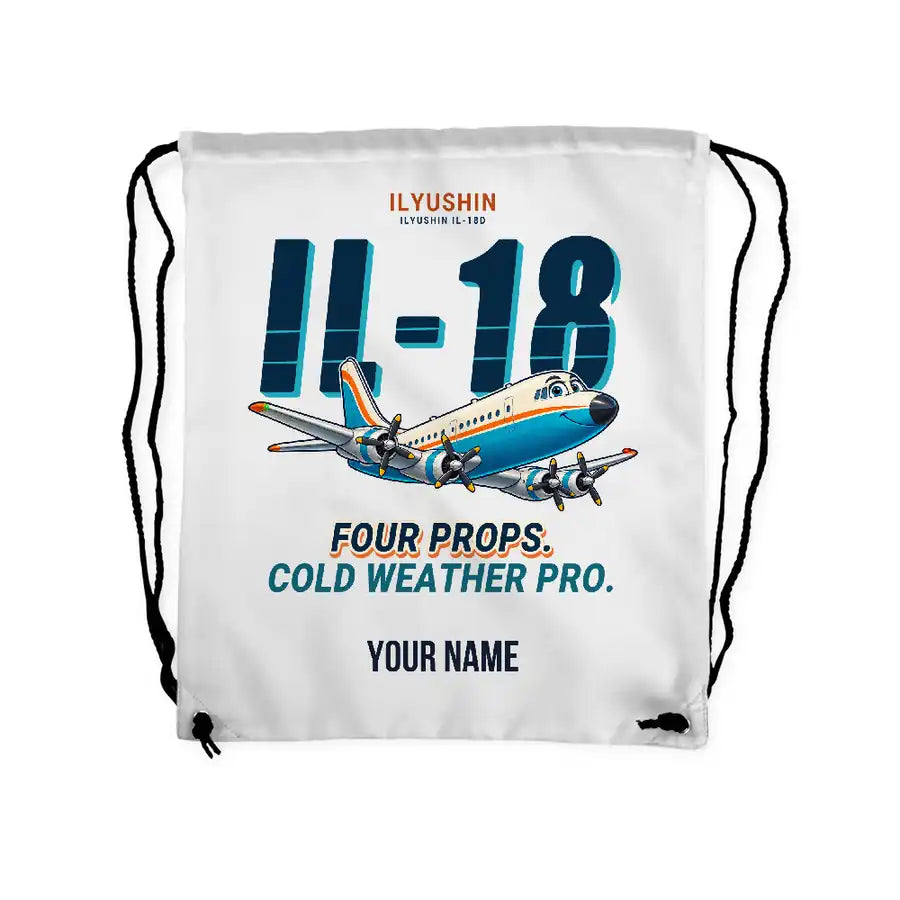 Ilyushin Il-18D - Drawstring Bag - Cartoon + Name - White