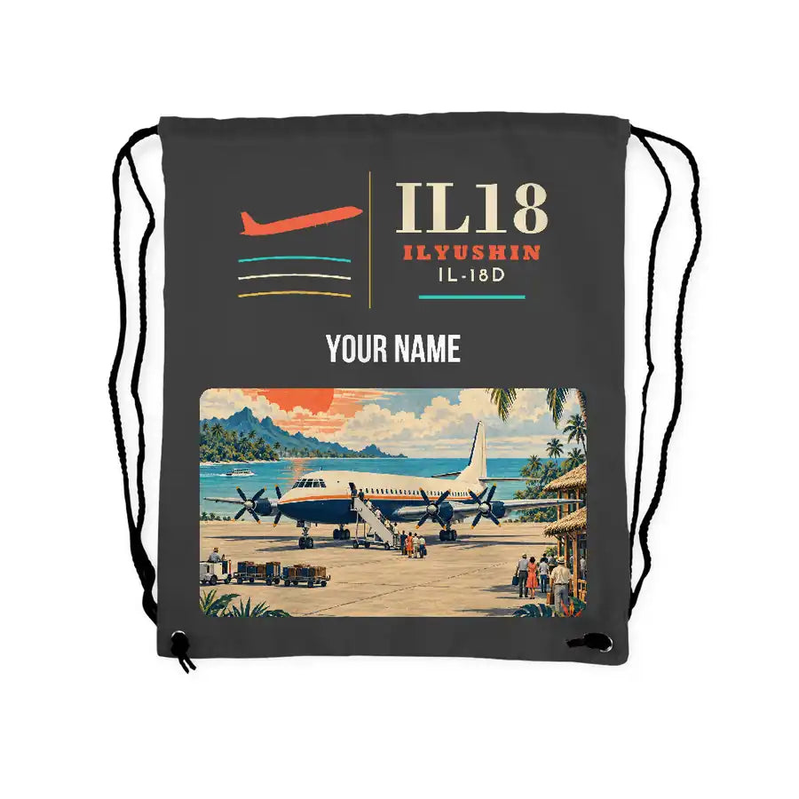Ilyushin Il-18D - Drawstring Bag - Classic + Name - Gray