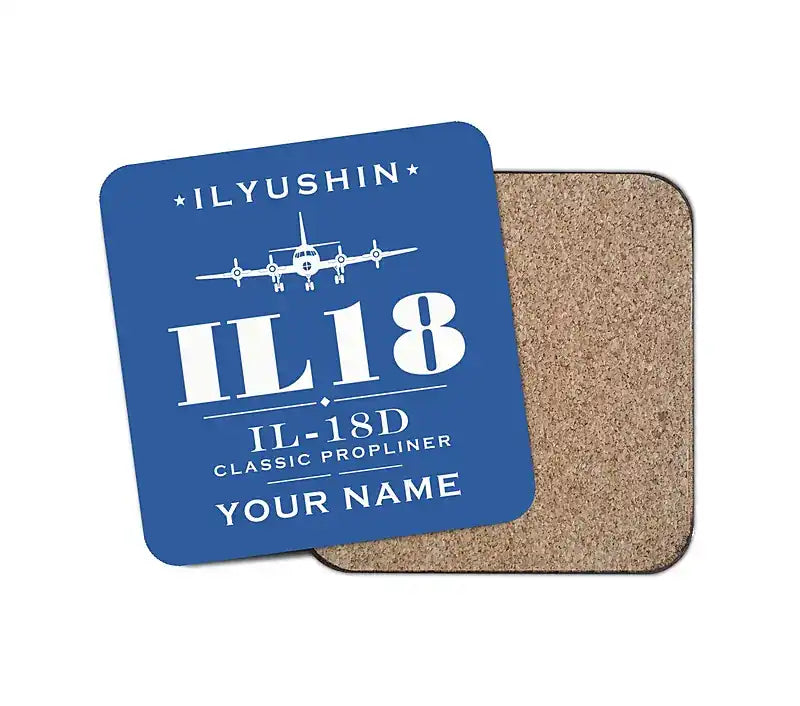 Ilyushin Il-18D - Heritage + Name - Coaster - Blue
