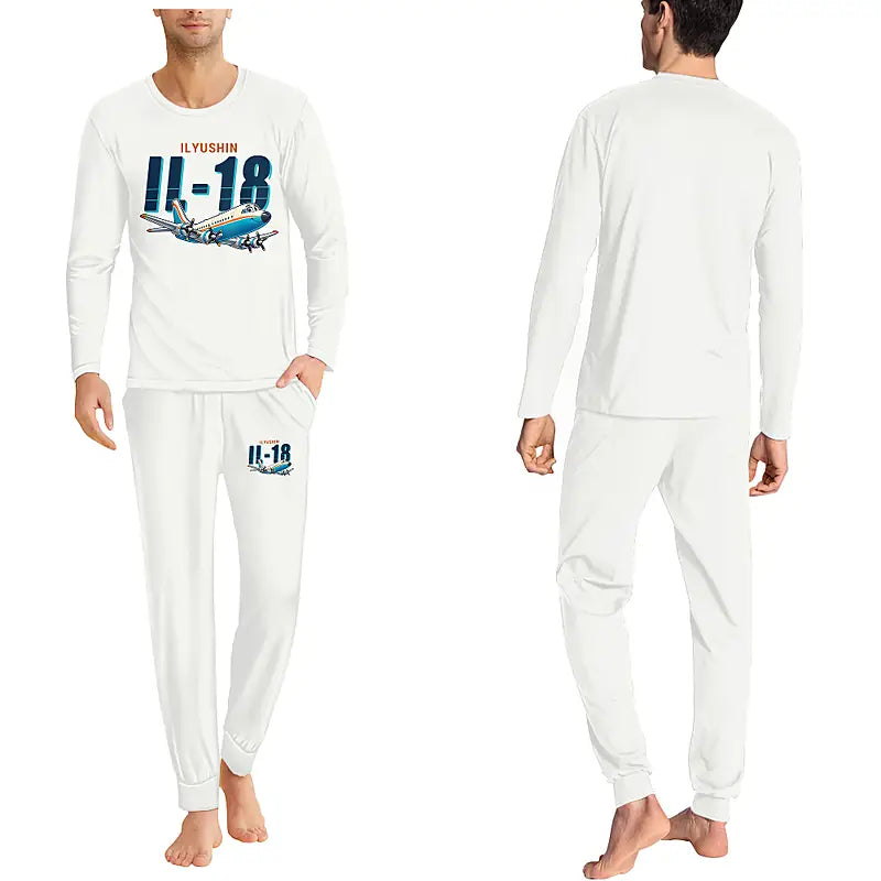 Ilyushin Il-18D - Men Pajamas - Cartoon Chest - White
