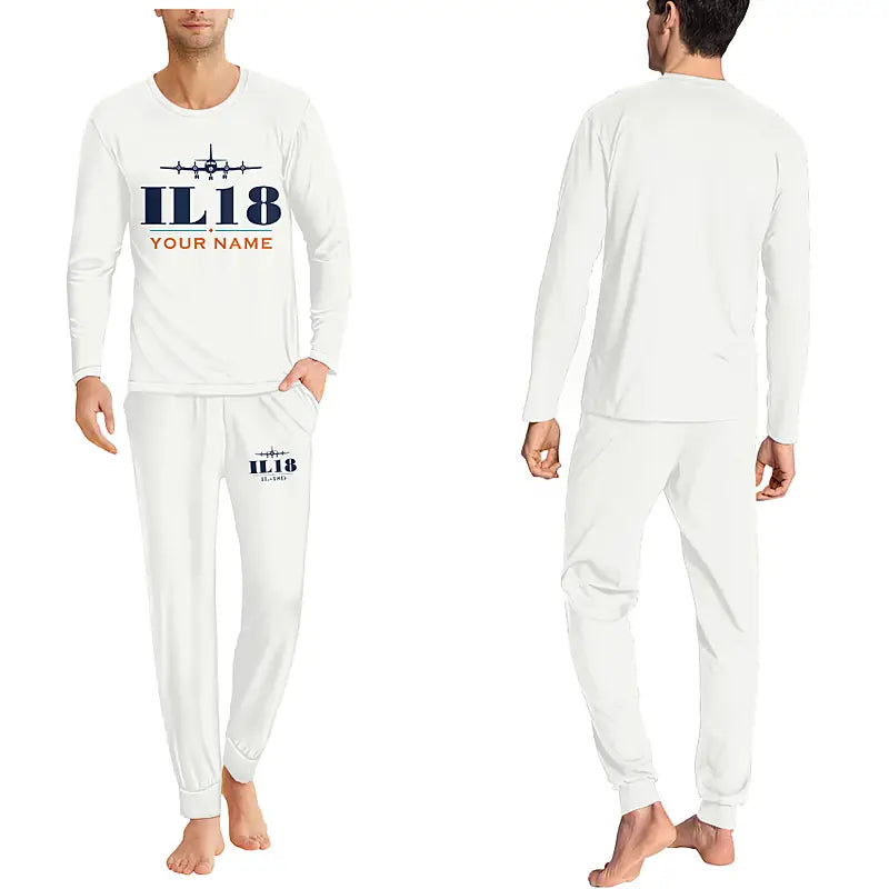 Ilyushin Il-18D - Men Pajamas - Heritage Chest + Name - White