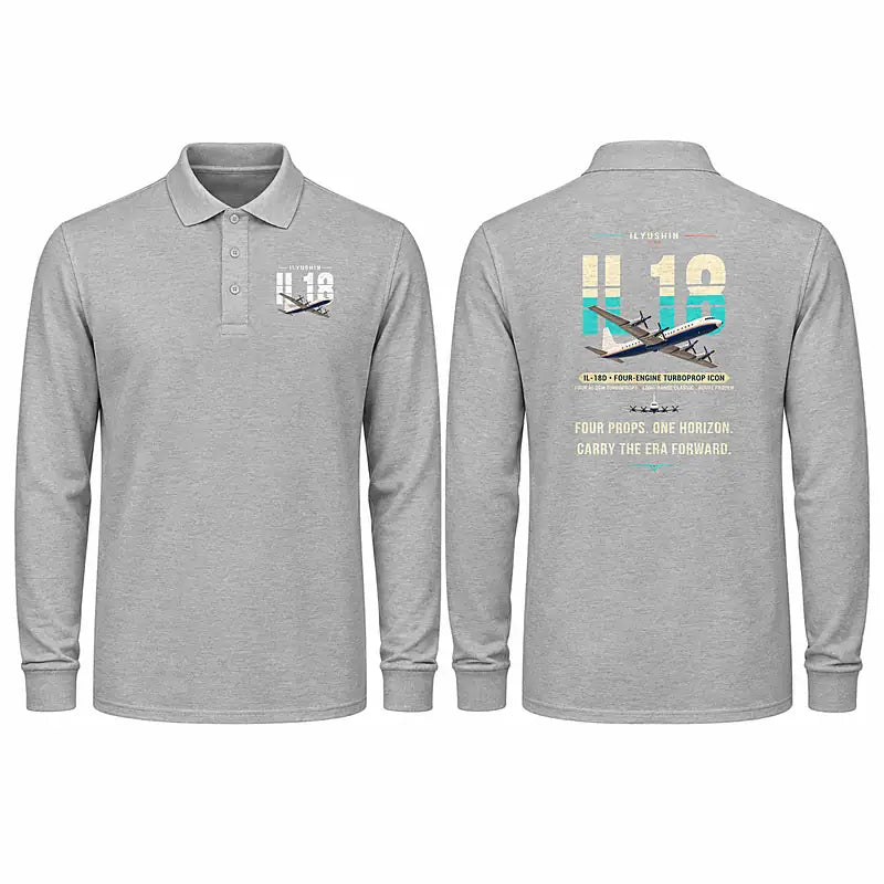 Ilyushin Il-18D Premium Polo T-Shirts - Original - Long Sleeve - Gray
