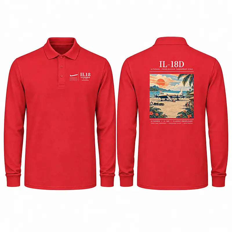 Ilyushin Il-18D Premium Polo T-Shirts - Poster - Long Sleeve - Red
