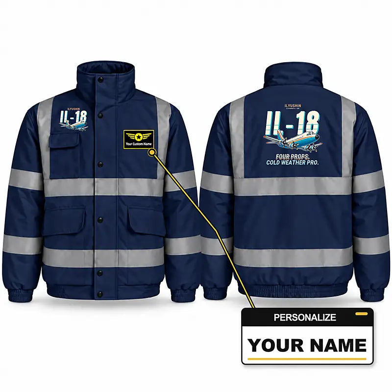 Ilyushin Il-18D Reflective Winter Jackets - Cartoon + Name - Navy Blue